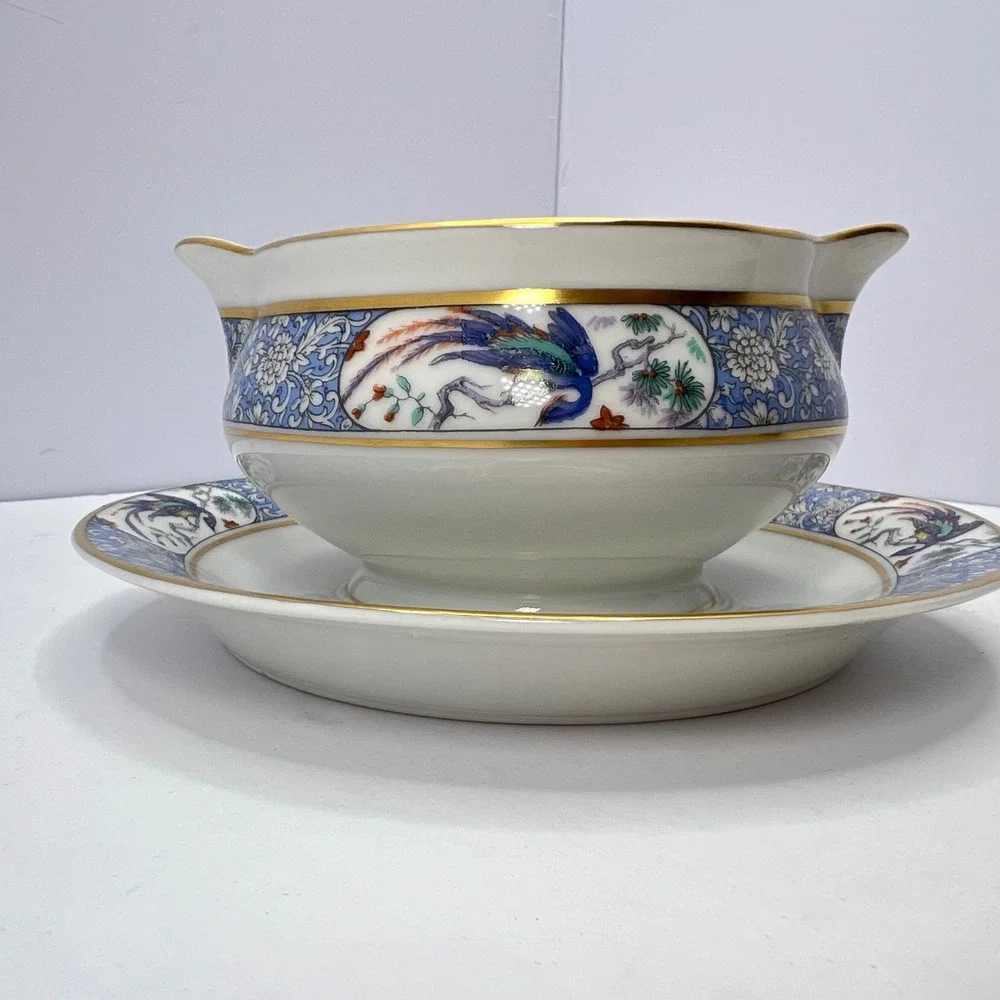Haviland Limoges Gravy Boat Rajah Peacock Bird Underplate French Grandmillennial